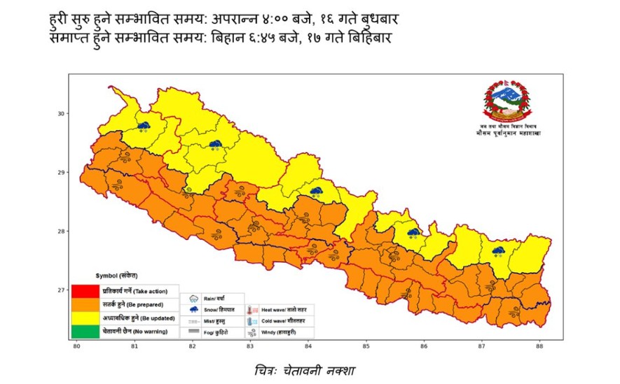 आज अपराह्न ४ बजेबाट हावाहुरीकाे सम्भावना, यी जिल्लामा पर्नेछ प्रभाव